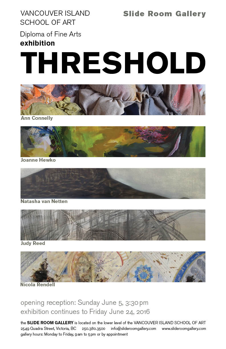 THRESHOLD: Ann Connelly, Joanne Hewko, Natasha van Netten, Judy Reed, Nicola Rendell @ Slide Room Gallery Jun 5 2016 - May 6th @ Slide Room Gallery