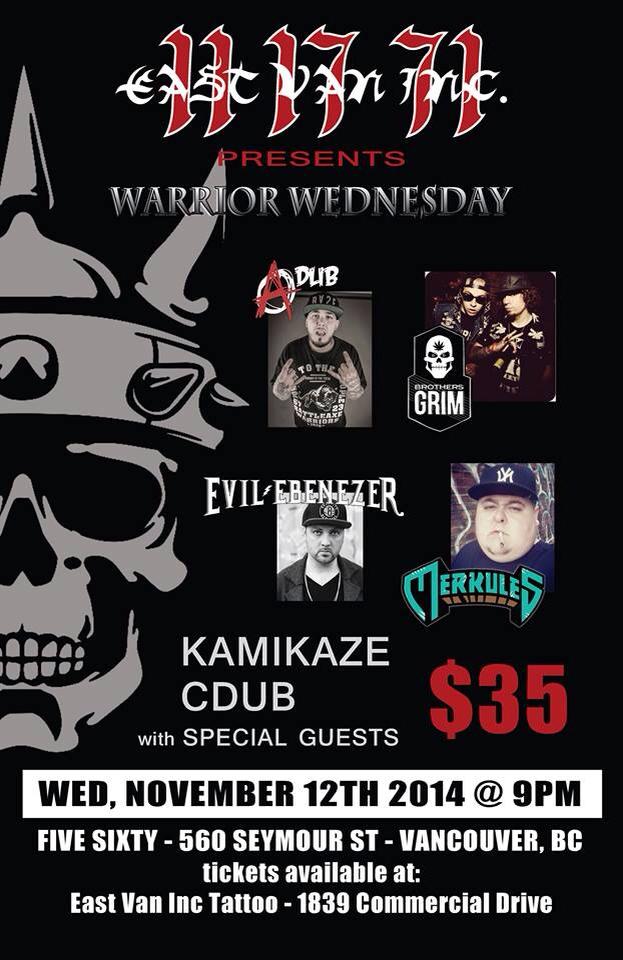 WARRIOR WEDNESDAY: Adlib, Evil Ebenezer, Brothers Grim, MERKULES, CDUB , Rob the Viking, KAMIKAZE @ FIVESIXTY - Nov 12, 2014