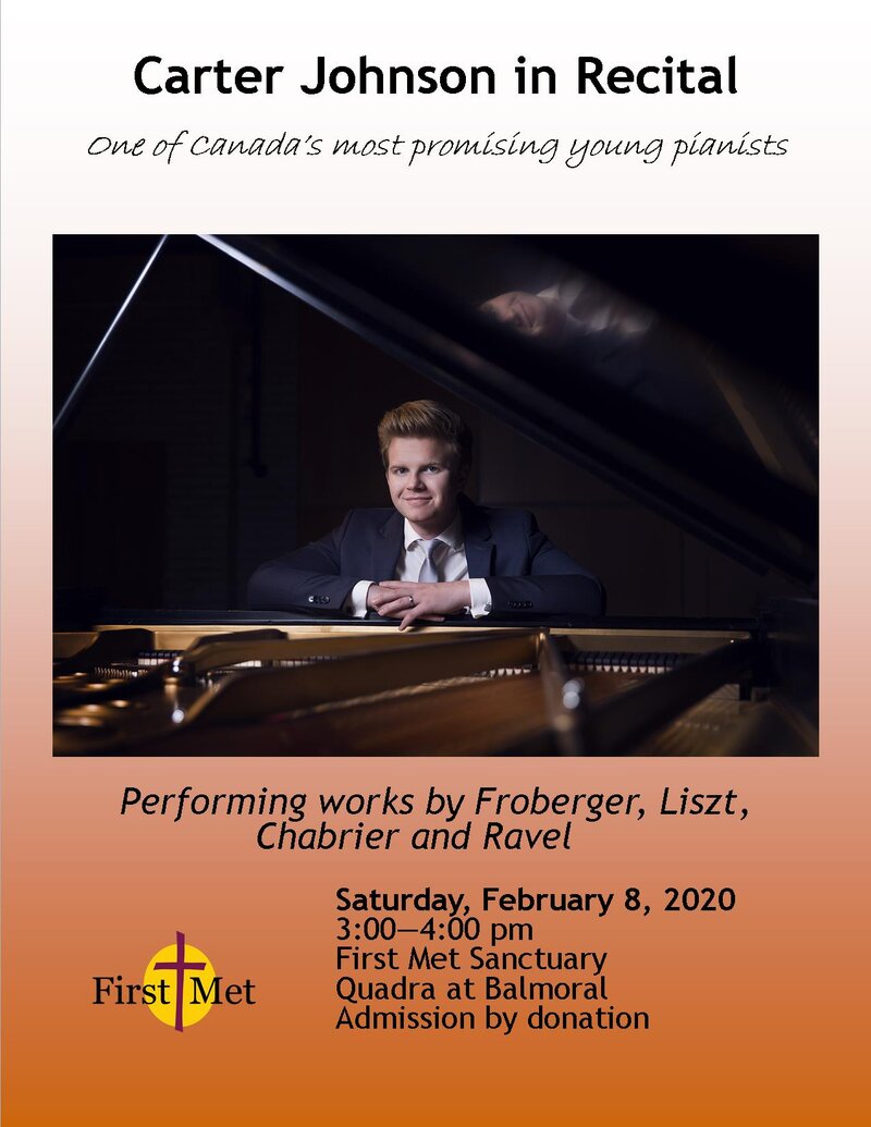 Carter Johnson in Recital - May 6th @ United Commons (First Metropolitan United Church)