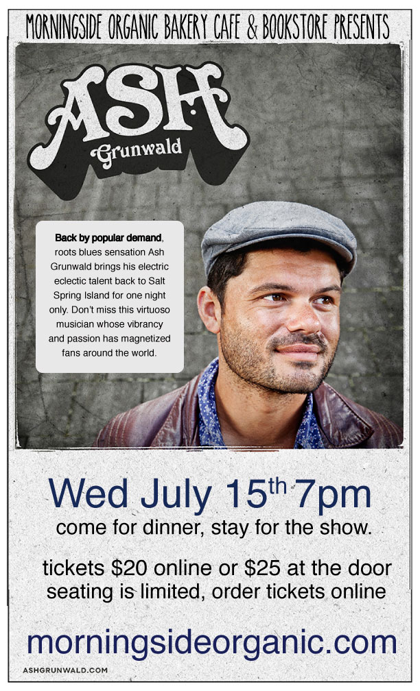 Ash Grunwald master bluesman plays Salt Spring!: ASH GRUNWALD @ Morningside Organic Bakery Cafe & Bookstore - Jul 15, 2015