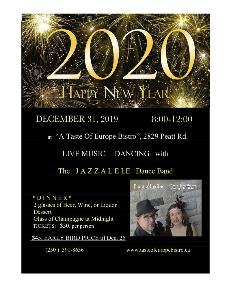 NEW YEARS EVE 2019 - Exquisite World Class Vocals!: Anna Acevedo Lyman, Steve Sutton, Jazzalele @ A Taste of Europe Restaurant - Dec 31, 2019