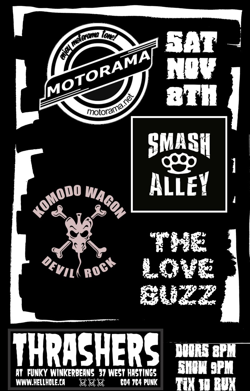 Motorama, Smash Alley, Love Buzz, Komodo Wagon @ Funky Winker Beans Nov 8 2014 - May 5th @ Funky Winker Beans
