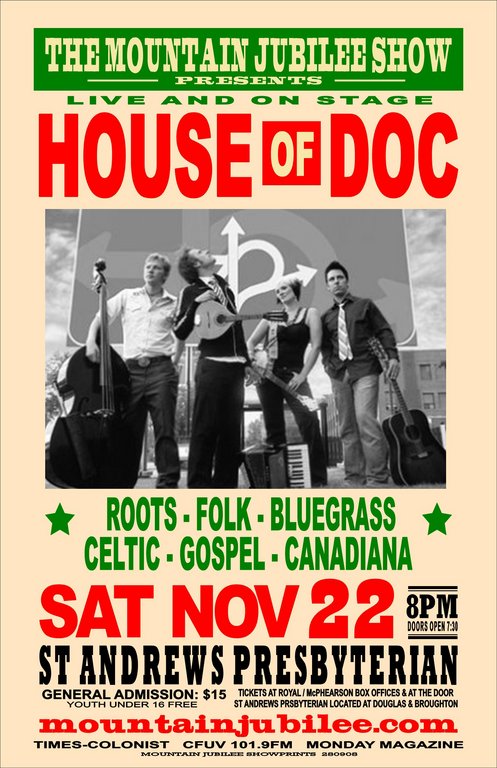 Roots-Folk-Bluegrass-Celtic-Gospel-Canadiana: HOUSE OF DOC @ St. Andrews Presbyterian Church Nov 22 2008 - May 6th @ St. Andrews Presbyterian Church
