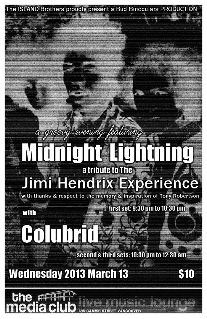 Jimi Hendrix tribute show!: Midnight Lightning, Colubrid @ The Media Club - Mar 13, 2013