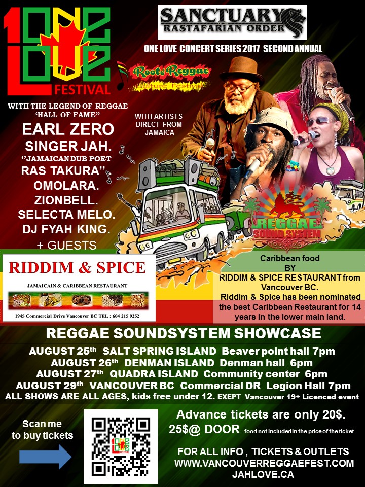 ONE LOVE FESTIVAL: Earl Zero, SINGER JAH, RAS TAKURA, OMOLARA, SELECTA MELO, DJ FYAH KING @ Beaver Point Hall - Aug 25, 2017