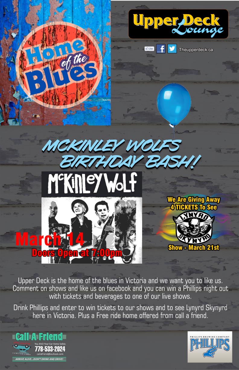 Birthday Blues Party: McKinley Wolf @ Upper Deck (in the Gorge Travelodge) Mar 14 2015 - May 6th @ Upper Deck (in the Gorge Travelodge)