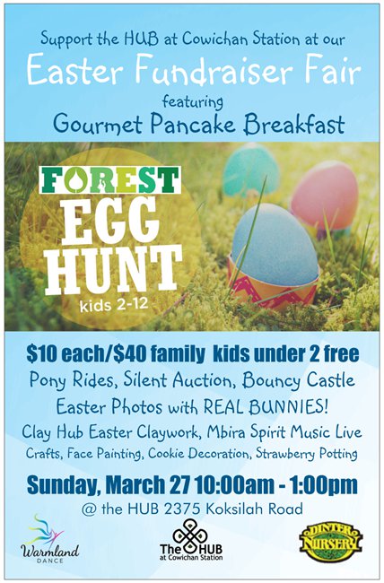The Hub Easter Fundraiser Fair @ The HUB at Cowichan Station Mar 27 2016 - May 6th @ The HUB at Cowichan Station