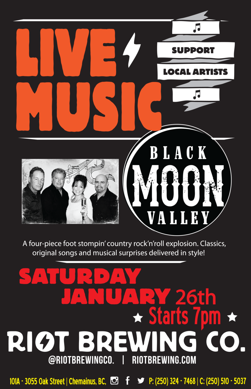 Live Music at Riot: Black Moon Valley @ Riot Brewing Co. Jan 26 2019 - Jun 3rd @ Riot Brewing Co.
