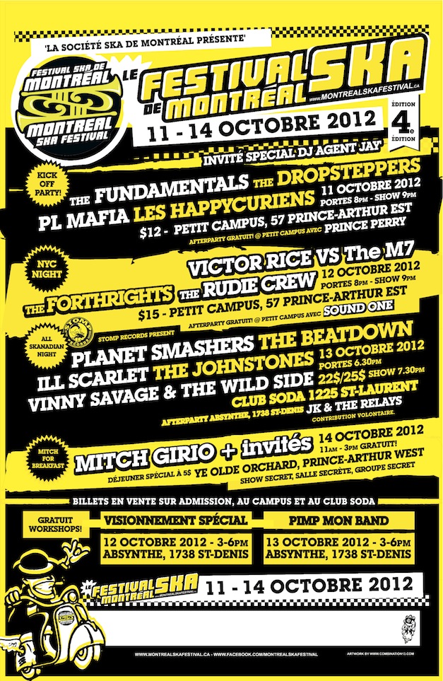 FESTIVAL SKA DE MONTREAL/MONTREAL SKA FESTIVAL - OCTOBER 11-14, 2012: Planet Smashers, VICTOR RICE, The Fundamentals, The Beatdown, Illscarlet, The Dropsteppers, Prince Perry, Agent Jay of the Slackers @ Petit Campus Oct 11 2012 - May 12th @ Petit Campus