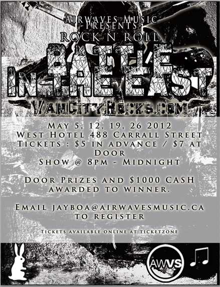 Airwaves & Pilsner Presents "Battle In The East" at The West: Real Mad Decent , Social Outcast , Grace Under Pressure, Pink Slips, Skookum, Woody James Band @ The West Bar May 12 2012 - May 7th @ The West Bar