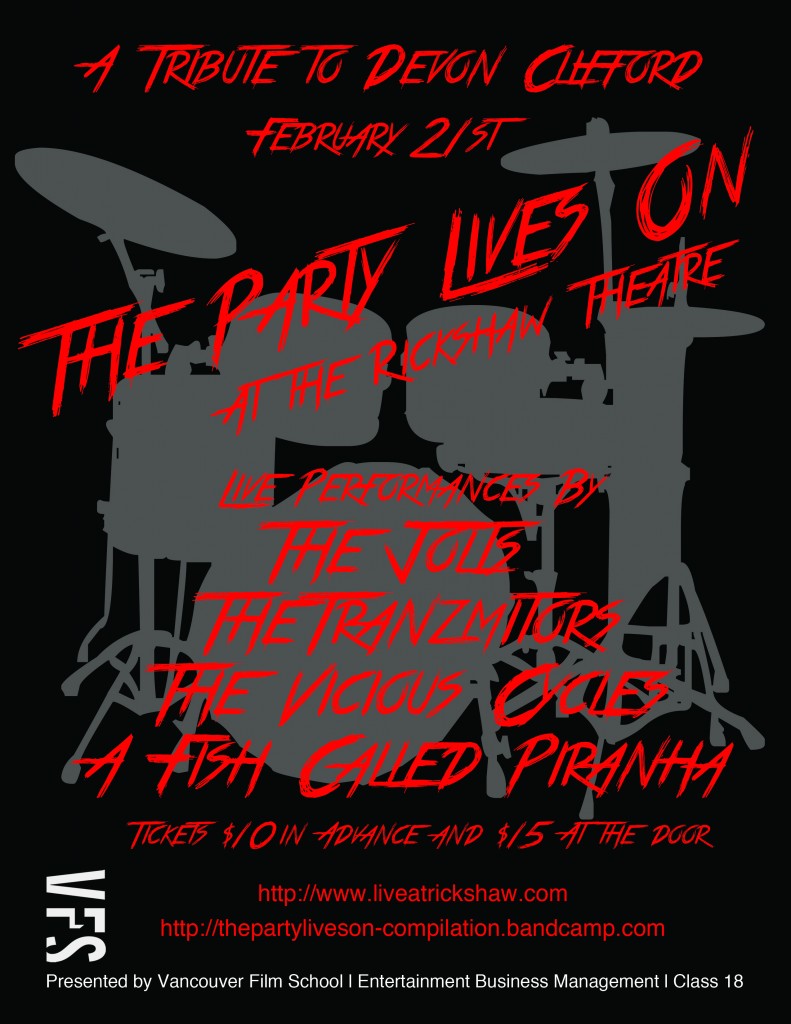 The Party Lives On: A Tribute to Devon Clifford: The Jolts, A Fish Called Piranha, The Vicious Cycles, The Tranzmitors @ Rickshaw Theatre Feb 21 2013 - May 13th @ Rickshaw Theatre