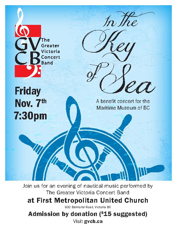 In the Key of Sea: A Benefit Concert for the Maritime Museum of BC: Greater Victoria Concert Band @ United Commons (First Metropolitan United Church) Nov 7 2014 - May 7th @ United Commons (First Metropolitan United Church)