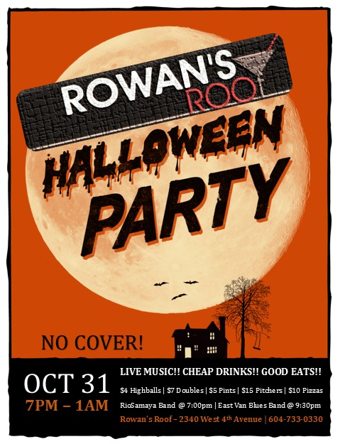 FREE Halloween Party ft: The East Van Blues Band, Rio Samaya @ Rowan's Roof - Oct 31, 2014
