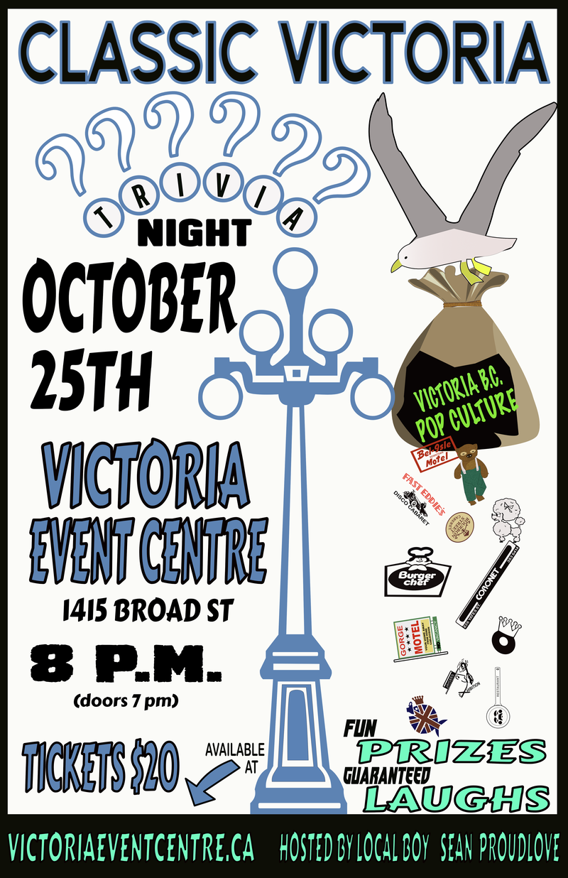 Classic Victoria B.C Trivia Night with: Sean Proudlove @ Victoria Event Centre Oct 25 2021 - Jun 5th @ Victoria Event Centre