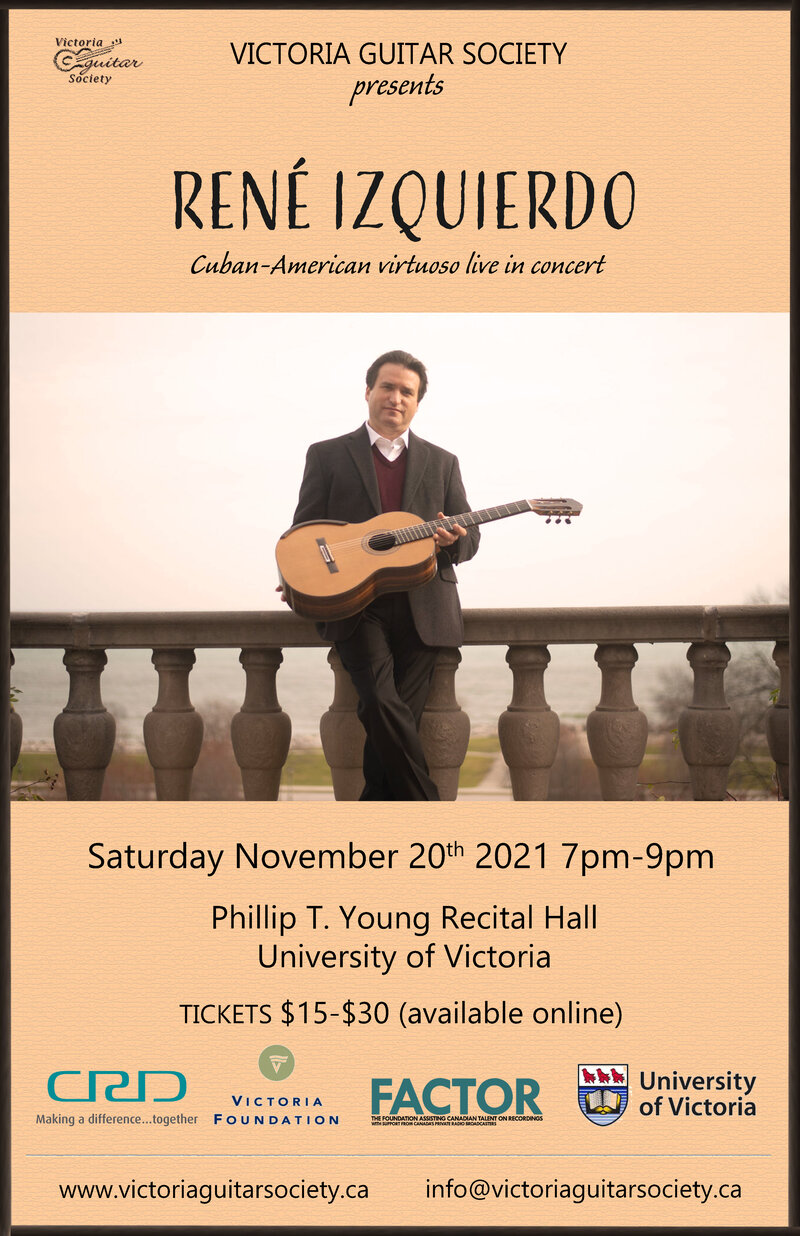 Victoria Guitar Society presents classical guitar virtuoso Ren&eacute; Izquierdo - May 6th @ Phillip T. Young Recital Hall (Uvic)
