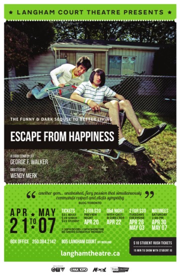 Escape From Happiness: a dark comedy by George F.. Walker, Directed by Wendy Merk @ Langham Court Theatre Apr 21 2016 - Jul 11th @ Langham Court Theatre