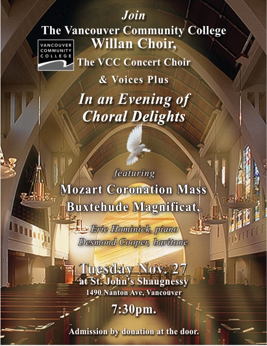 An Evening of Choral Delights: The Willan Choir, VCC Concert Choir, Voices Plus @ St. John's Shaughnessy - Nov 27, 2018