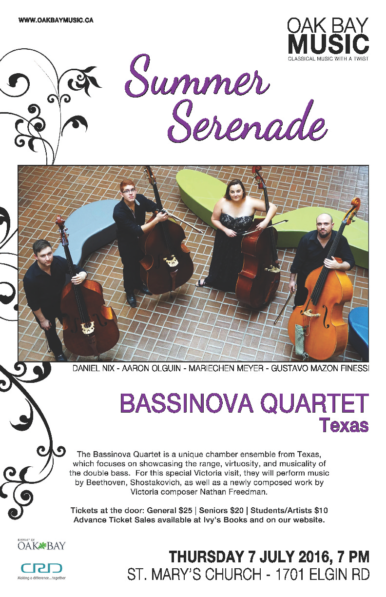 Bassinova Quartet, Erik Abbink @ St. Mary's Anglican Church Jul 7 2016 - May 7th @ St. Mary's Anglican Church