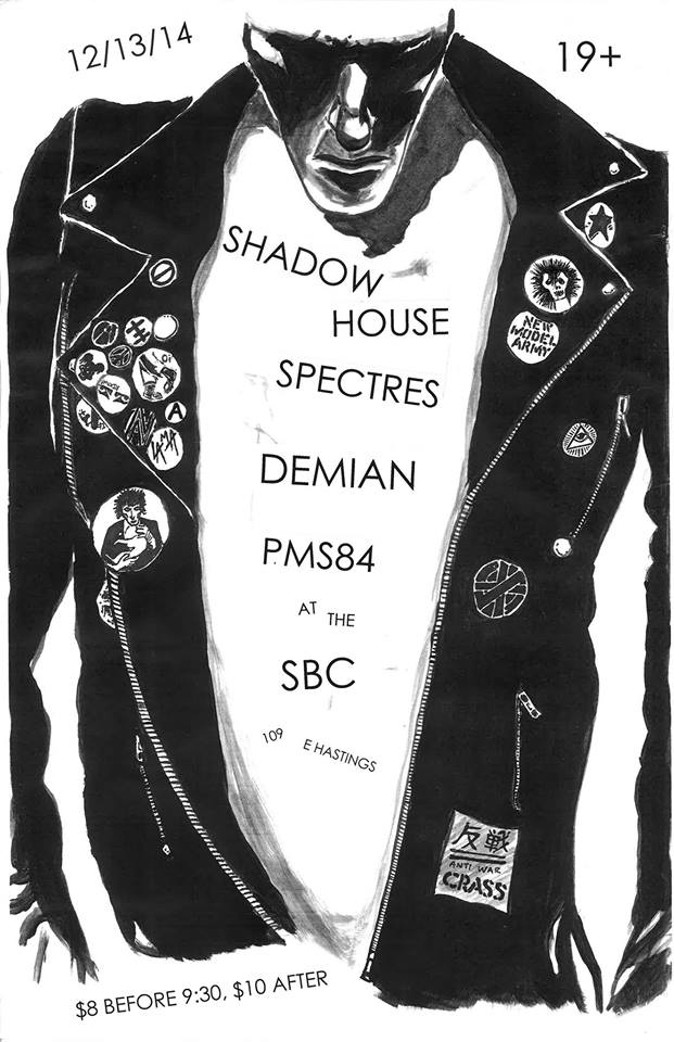 PUNK ROCK in DECEMBER: spectres, Shadowhouse , PMS84, DEMIAN @ SBC Restaurant Dec 13 2014 - Jun 12th @ SBC Restaurant