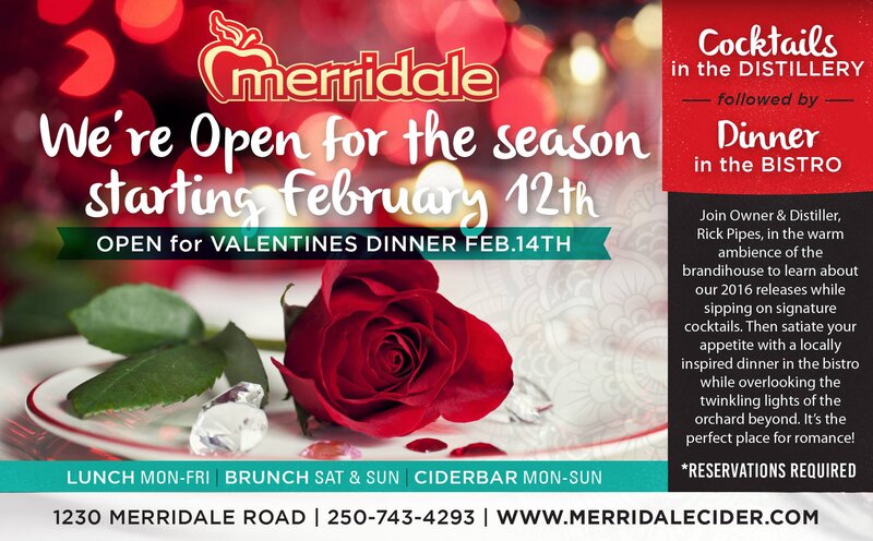 Valentine's Day Dinner at Merridale @ Merridale Cidery & Distillery Feb 14 2016 - Jun 4th @ Merridale Cidery & Distillery
