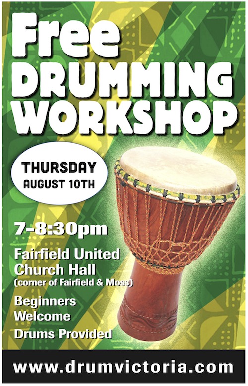 FREE Drumming Workshop @ Fairfield United Church Aug 10 2017 - May 6th @ Fairfield United Church