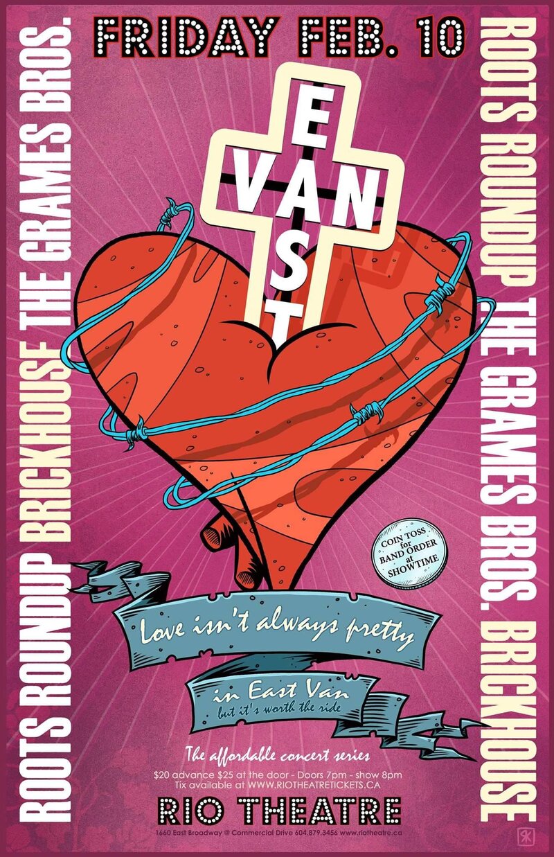East Van Valentine's Concert: Roots Roundup, Brickhouse, The Grames Bros. @ Rio Theatre Feb 10 2017 - May 7th @ Rio Theatre