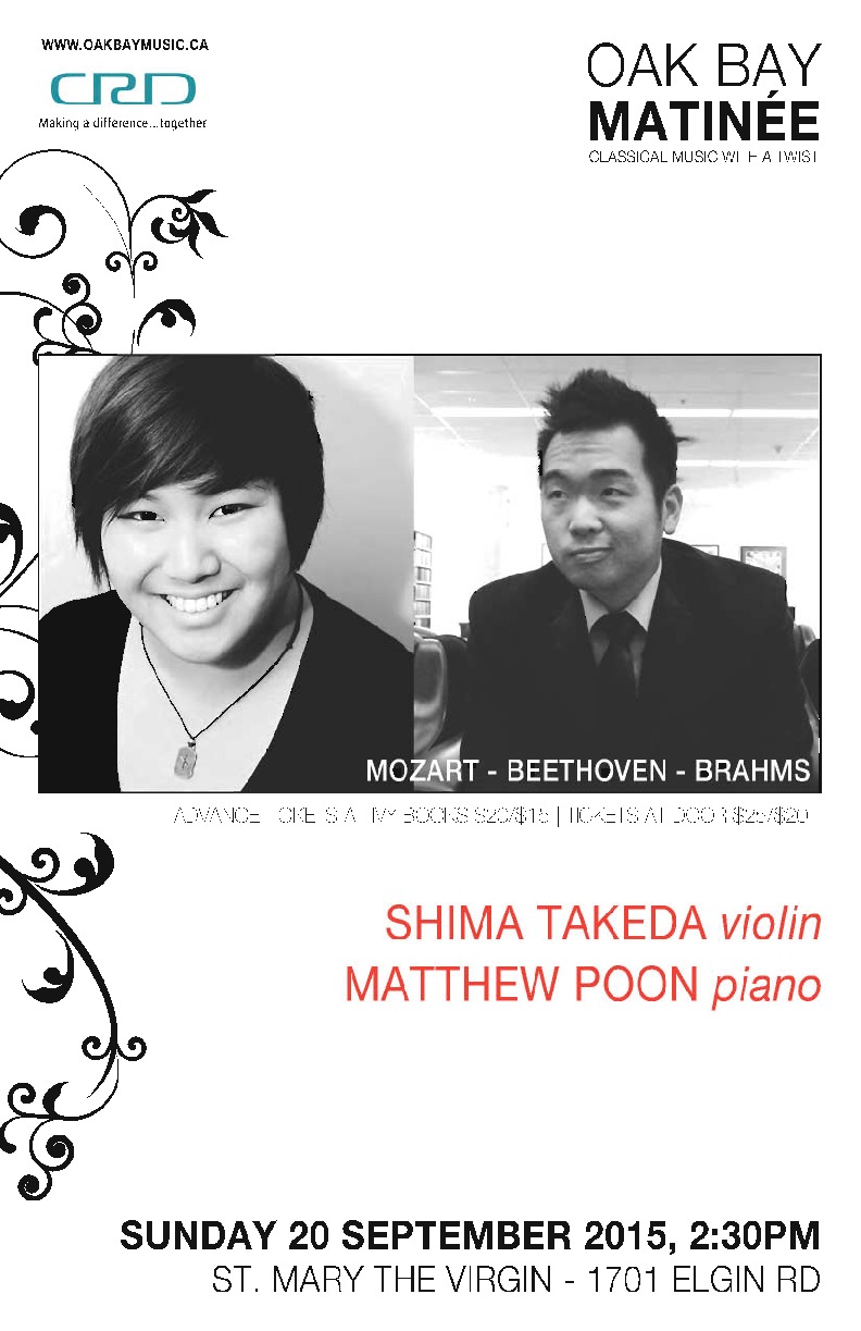 Shima Takeda, Matthew Poon @ St. Mary's Anglican Church Sep 20 2015 - Jun 5th @ St. Mary's Anglican Church