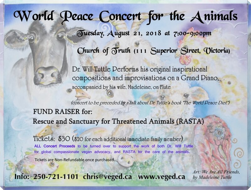 World Peace Concert for the Animals: Dr. Will Tuttle PhD  (pianist, world-renowned author), Madeleine Tuttle  (silver flutist, visionary artist) @ Church Of Truth - Aug 21, 2018