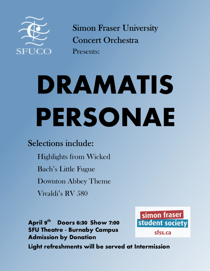 SFUCO's Spring Concert - Dramatis Personae: SFU Concert Orchestra @ SFU Theatre - Apr 09, 2015
