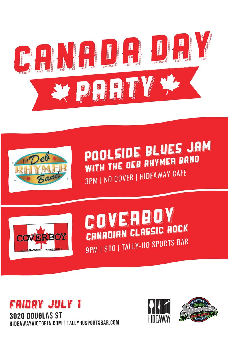 Canada Day Big Blues Poolside Party: Deb Rhymer (Hunt), Lazy Mike  & the Rockin' Recliners, Ole Johnson Band @ Hideaway Caf&eacute; Jul 1 2016 - May 1st @ Hideaway Caf&eacute;