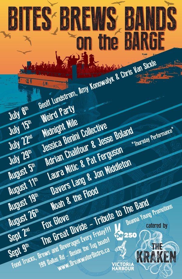 Bites-Brews-Bands on the Barge: Davers Lang, John Middleton @ Ogden Point - Aug 19, 2016