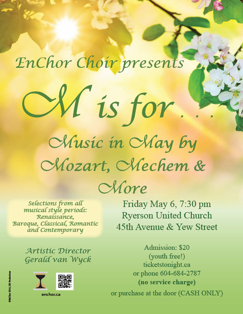 M is for Music in May by Mozart, Mechem & More: artists/performers tba @ Ryerson United Church Dec 31 1969 - May 7th @ Ryerson United Church