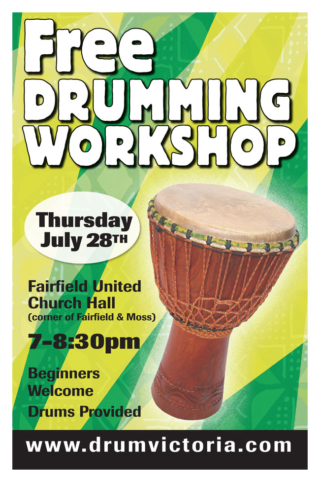 FREE Drumming Workshop @ Fairfield United Church Jul 28 2016 - May 6th @ Fairfield United Church