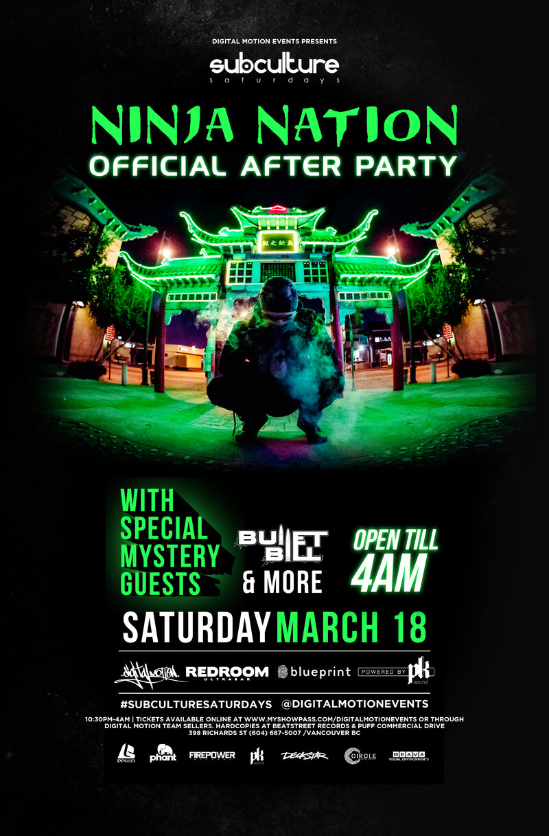 Ninja Nation Afterparty at SUBculture Saturdays [Open till 4AM] @ The Red Room Mar 18 2017 - Jun 23rd @ The Red Room