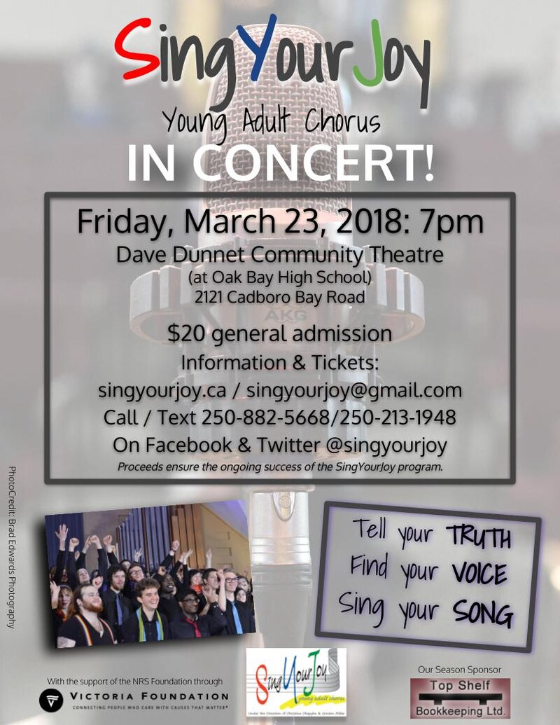 SingYourJoy IN Concert!: SingYourJoy Young Adult Chorus @ Dave Dunnet Theatre  Mar 23 2018 - May 7th @ Dave Dunnet Theatre 