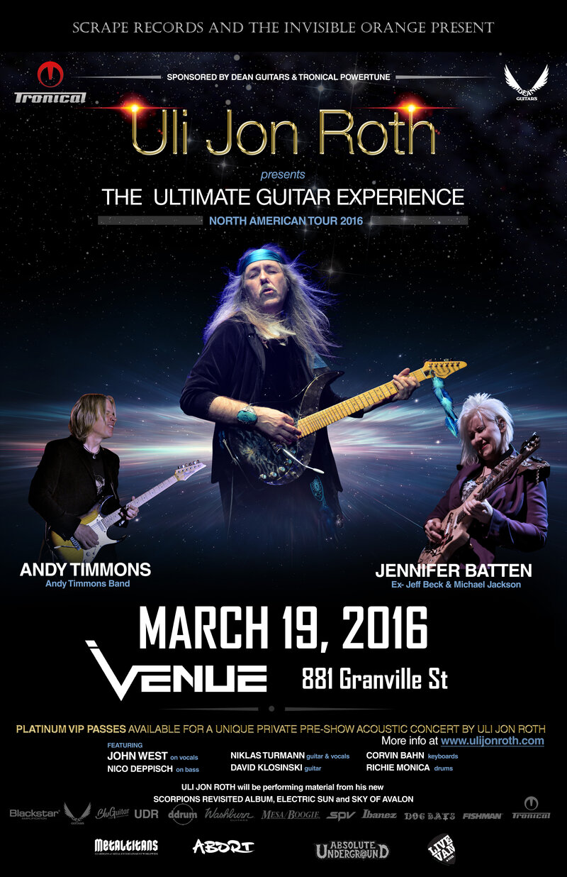 Ultimate Guitar Experience: Uli Jon Roth, Jennifer Batten, Andy Timmons @ Venue Dec 31 1969 - May 6th @ Venue