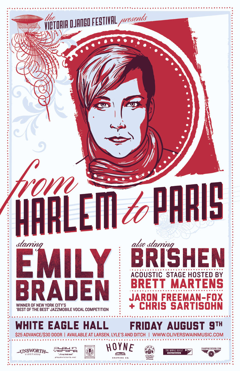 Harlem to Paris starring Emily Braden and Brishen: Emily Braden, Quinn Bachand's Brishen, Chris Sartisohn, Jaron Freeman-Fox, Brett Martens @ White Eagle Polish Hall Aug 9 2013 - May 4th @ White Eagle Polish Hall