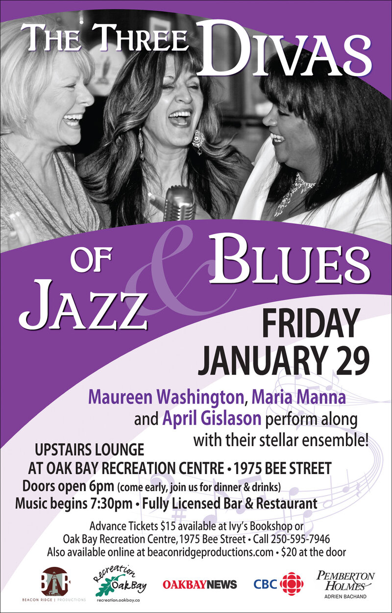 The Three Divas of Jazz & Blues: Maureen Washington, Maria Manna, April Gislason @ Sports View Lounge Jan 29 2016 - May 15th @ Sports View Lounge