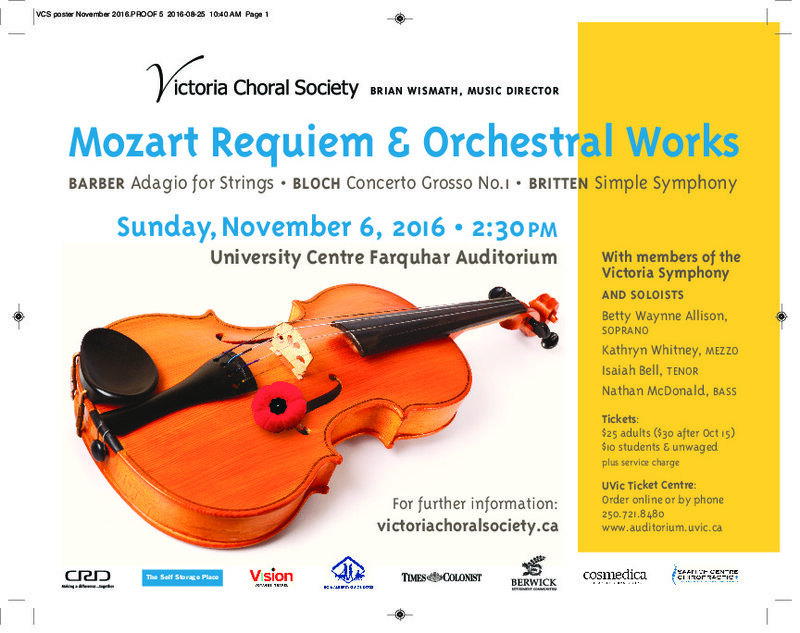 Mozart Requiem - Victoria Choral Society @ The Farquhar at UVic Nov 6 2016 - Jun 8th @ The Farquhar at UVic