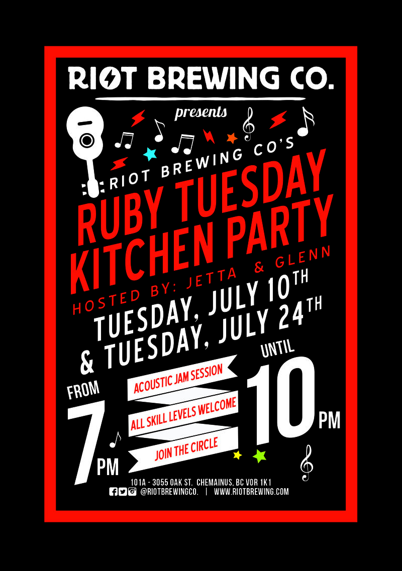 Ruby Tuesday:  Glenn and Jetta (Hosted by) @ Riot Brewing Co. Jul 24 2018 - Jun 3rd @ Riot Brewing Co.