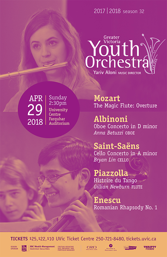 GVYO Presents: Enescu & Concertos: Greater Victoria Youth Orchestra , Yariv Aloni, Music Director @ The Farquhar at UVic Apr 29 2018 - May 6th @ The Farquhar at UVic
