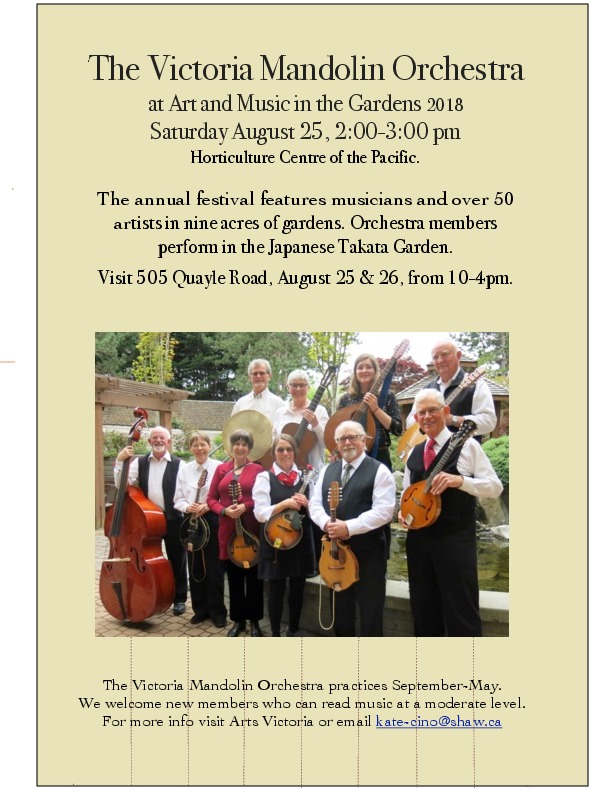Victoria Mandolin Orchestra @ The Gardens at HCP Aug 25 2018 - May 1st @ The Gardens at HCP