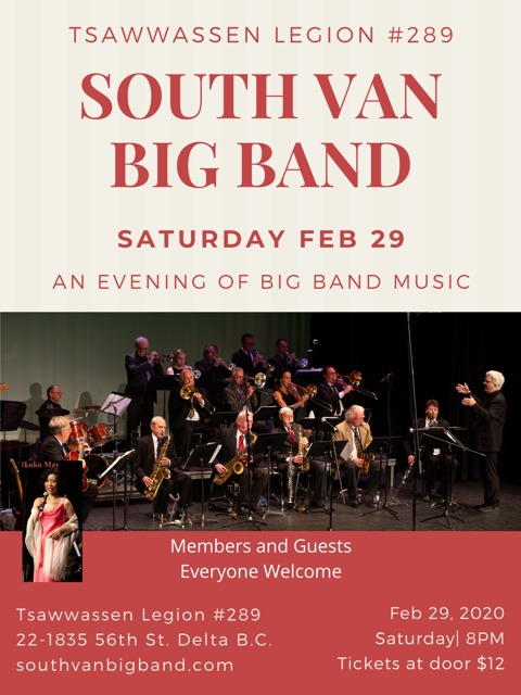 Big Band Jazz at the Legion: South Van Big Band @ Royal Canadian Legion #289 Tsawwassen BC - Feb 29, 2020