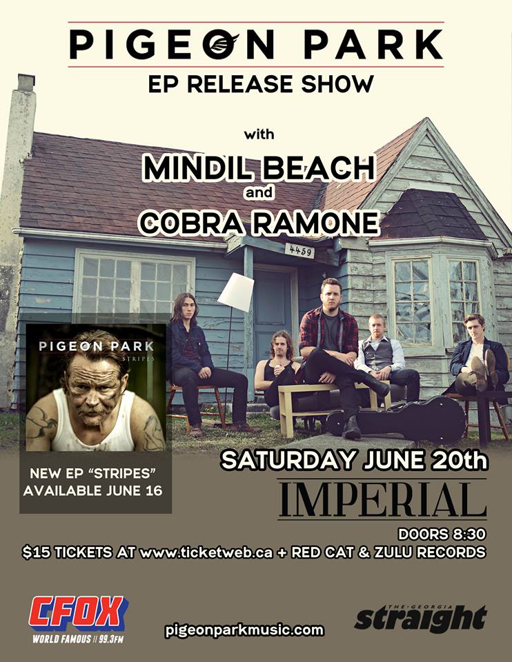 Pigeon Park "Stripes" EP Release ft: Pigeon Park, Mindil Beach, Cobra Ramone @ The Imperial Jun 20 2015 - May 6th @ The Imperial