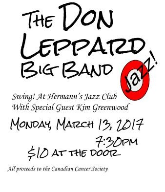 Don Leppard Big Band, Kim Greenwood @ Hermann's Jazz Club Mar 13 2017 - May 1st @ Hermann's Jazz Club