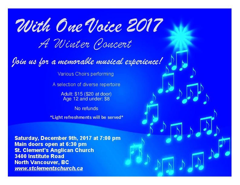 WOV 2017 w/ special guests: Stephen King, Vancouver Ismaili Muslim Adult Choir ,  Thunderbird Chorus, St. John the Evangelist Choir , St. Clement's Choir @ St. Clement's Anglican Church - Dec 09, 2017