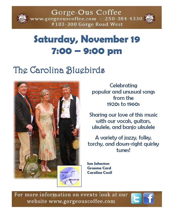 Saturday Evening Music: Carolina Bluebirds @ Gorge-ous Coffee Nov 19 2016 - May 8th @ Gorge-ous Coffee