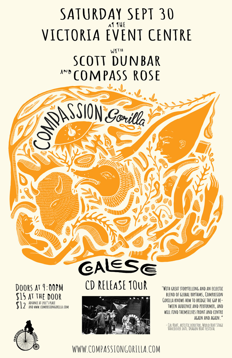 CD Release Party: Coalesce: Compassion Gorilla, Scott Dunbar, Compass Rose @ Victoria Event Centre Sep 30 2017 - May 12th @ Victoria Event Centre
