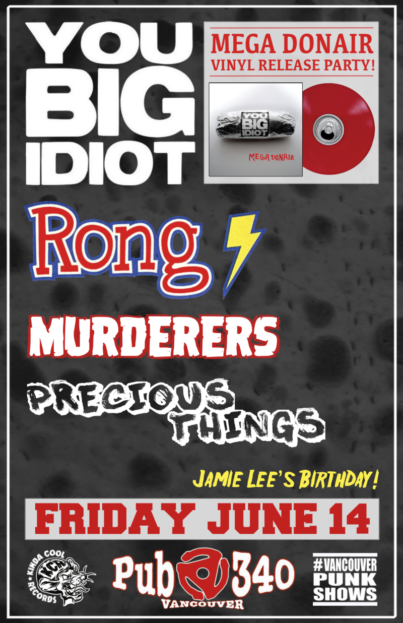 'Mega Donair' Vinyl Release Party!: You Big Idiot, Rong, Murderers, Precious Things @ Pub 340 Jun 14 2019 - May 6th @ Pub 340