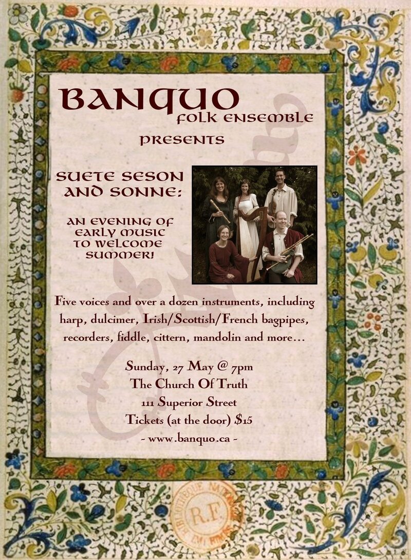 Banquo Folk Ensemble presents Suete Seson and Sonne: an evening of early folk music to welcome summer!: Banquo Folk Ensemble @ Church Of Truth May 27 2012 - May 6th @ Church Of Truth